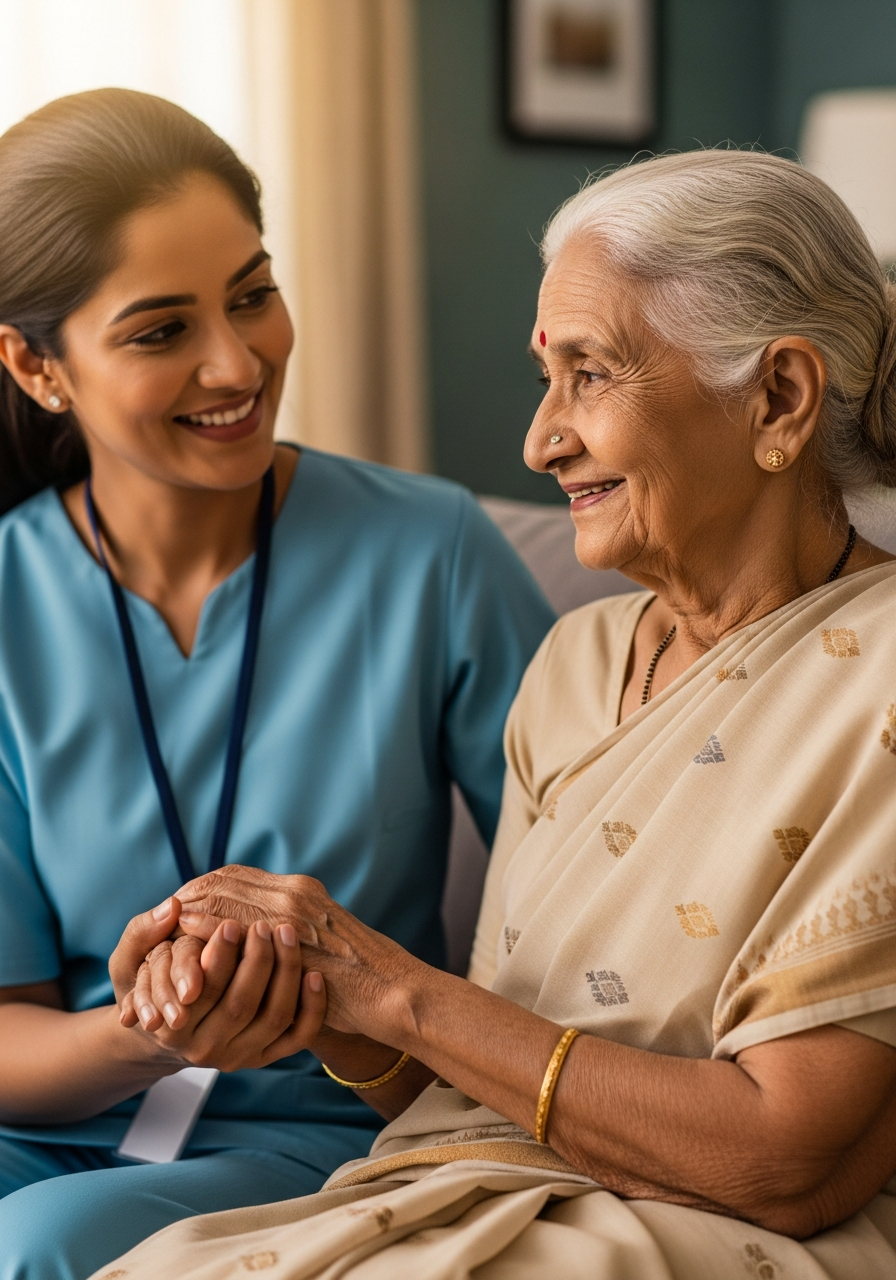Compassionate caretaker with elderly resident